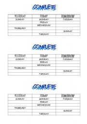 English worksheet: days of the week