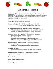 English Worksheet: Vegetable Report