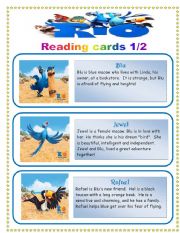 English Worksheet: Rio the movie- reading cards set 1/2