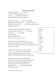 English worksheets: Kelly Clarkson - Because of You worksheet