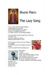 English Worksheet: Lazy Song by Bruno Mars