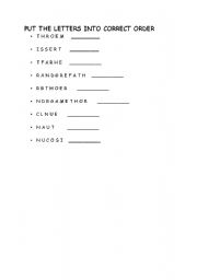 English worksheet: family members put the letters into yhe correct order