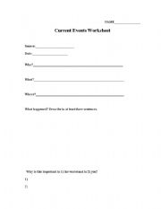 English worksheets: Current Event Worksheet
