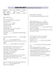 English worksheet: SKATER BOY song worksheet 