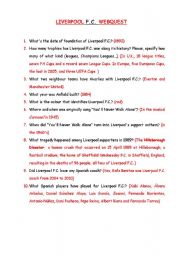 English worksheet: Liverpool F.C. Webquest