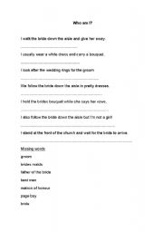 English Worksheet: Who am I - Weddings