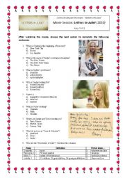 English Worksheet: Movie Activity: Letters to Juliet (2010)