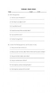 English worksheet: present perfect worksheet