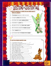 English Worksheet: questions and question tags