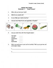 English worksheet: school dinners