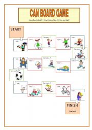 English Worksheet: Board Game Can + Sports
