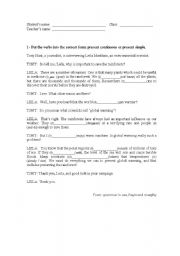 English Worksheet: Review  on simple present and present continuous