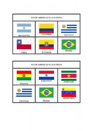 English worksheet: South American flags Bingo - 1st sheet