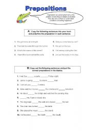 English worksheet: Prepositions worksheet