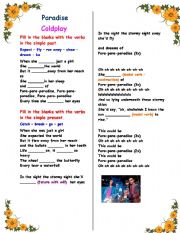 Working with verb tenses : Song - Paradise (Coldplay) , with answer key