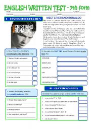 CRISTIANO RONALDO - A TEST (PERSONAL IDENTIFICATION) - 7th grade - level 3 (greyscale + key)