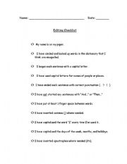 English worksheet: Editing Checklist