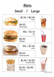 Food - Hamburger shop menu and flashcards