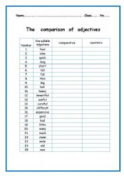 English Worksheet: comparison of adjective