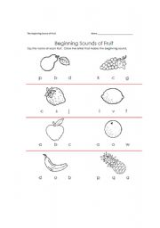 English Worksheet: Beginning sound of fruits