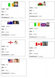English Worksheet: NATIONALITY CARDS