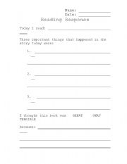 English Worksheet: Simple Reading Response