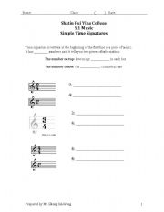 English Worksheet: handout on time signatures