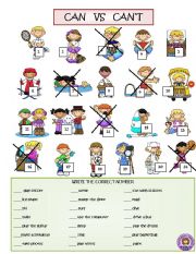 English Worksheet: CAN VS CANT