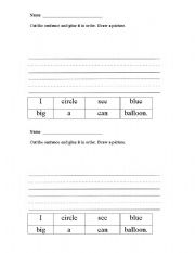 English worksheet: Putting the Sentence in Order