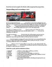 English Worksheet: Suspending and resuming a race