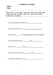 English worksheet: furniture ( fill in the blank )