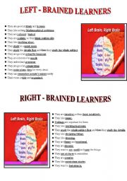 English Worksheet: Right - Left Brained Learners