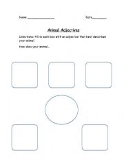 English worksheet: descriptive words graphic organizer for animals