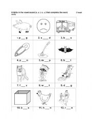 English Worksheet: Short Vowel Sounds - Medial Position Quiz