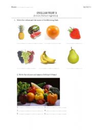 English worksheet: Test fruit and vegetables, colours