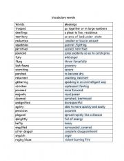 English worksheets: vocabulary words