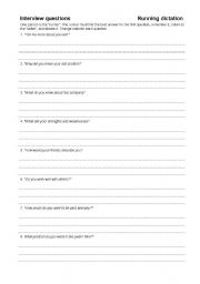 English Worksheet: Job interview Questions - Running Dictation