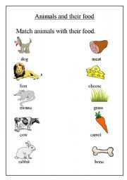 English Worksheet: Animals and their Food