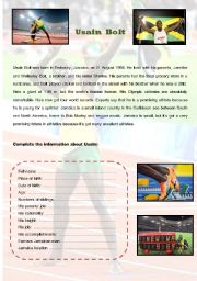 English Worksheet: Usain Bolt Biography