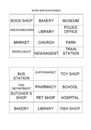 English worksheet: shops and places bingo