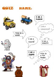 English Worksheet:  QUIZ VOCABILARY: FAIRY JEEP BOX KANGAROO PIRATE TOY