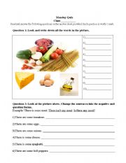 English Worksheet: Quiz/Test/Exam: Food Vocab, Is/Are there, Always, Usually, Sometimes, Never, Should, Shouldnt