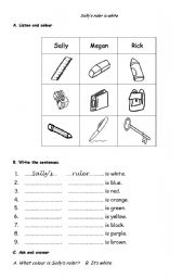English worksheet: What colour is Sallys ruler?