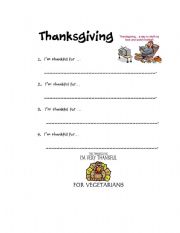 English Worksheet: Im Thankful For...