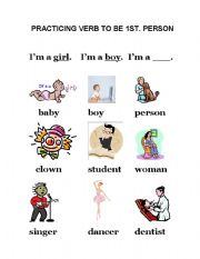 English worksheet: Practicing verb to be 1st. person