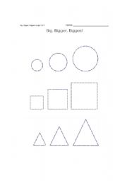 English worksheet: Comparing shape sizes