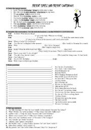 English Worksheet: Presen t simple and continuous