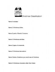 English Worksheet: Christmas Classification