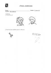 English Worksheet: An English exam for 3 year olds