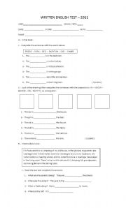 English Worksheet: Test of fifth year